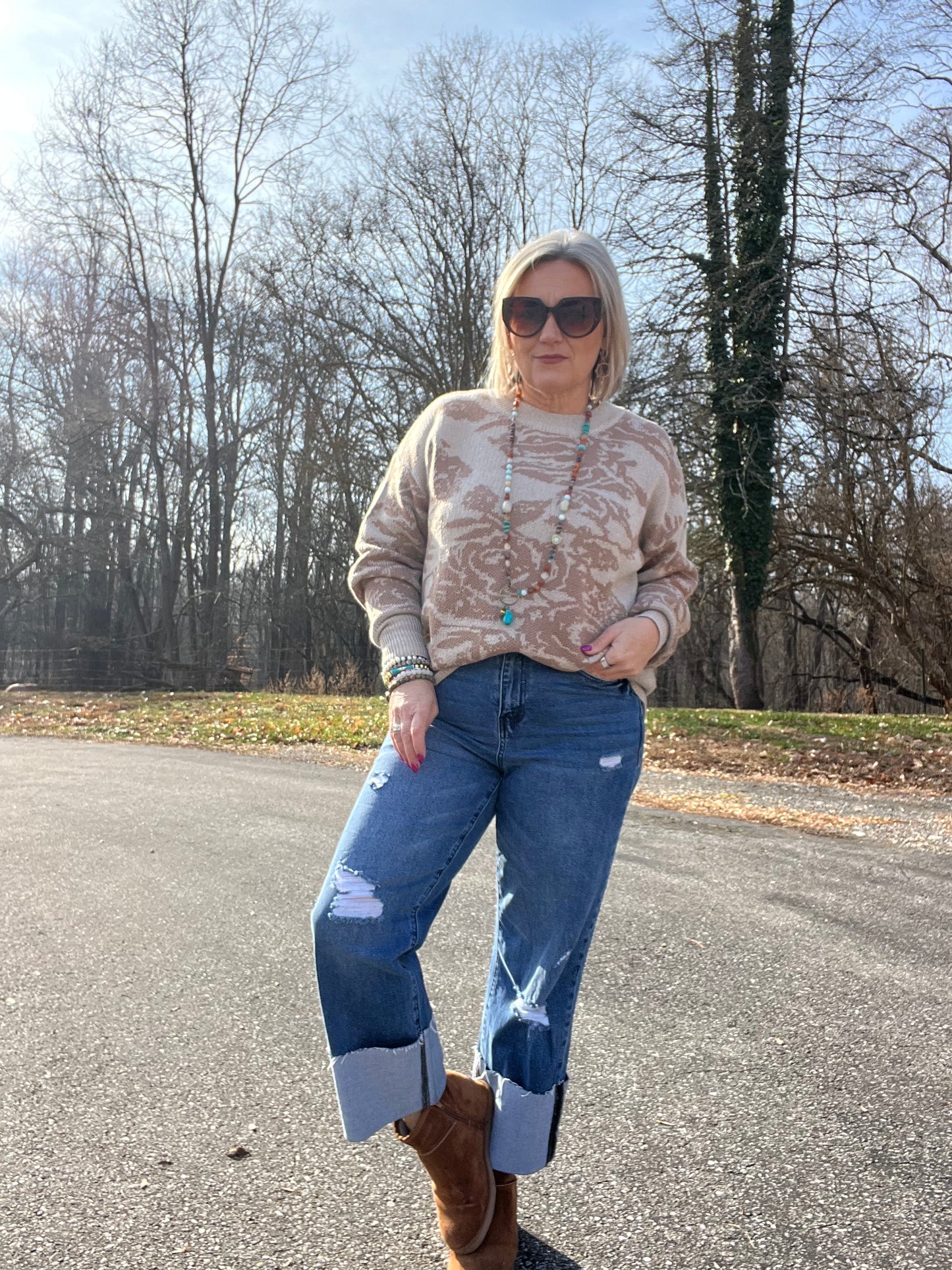 Charlotte Straight Leg High Cuff Denim Jeans