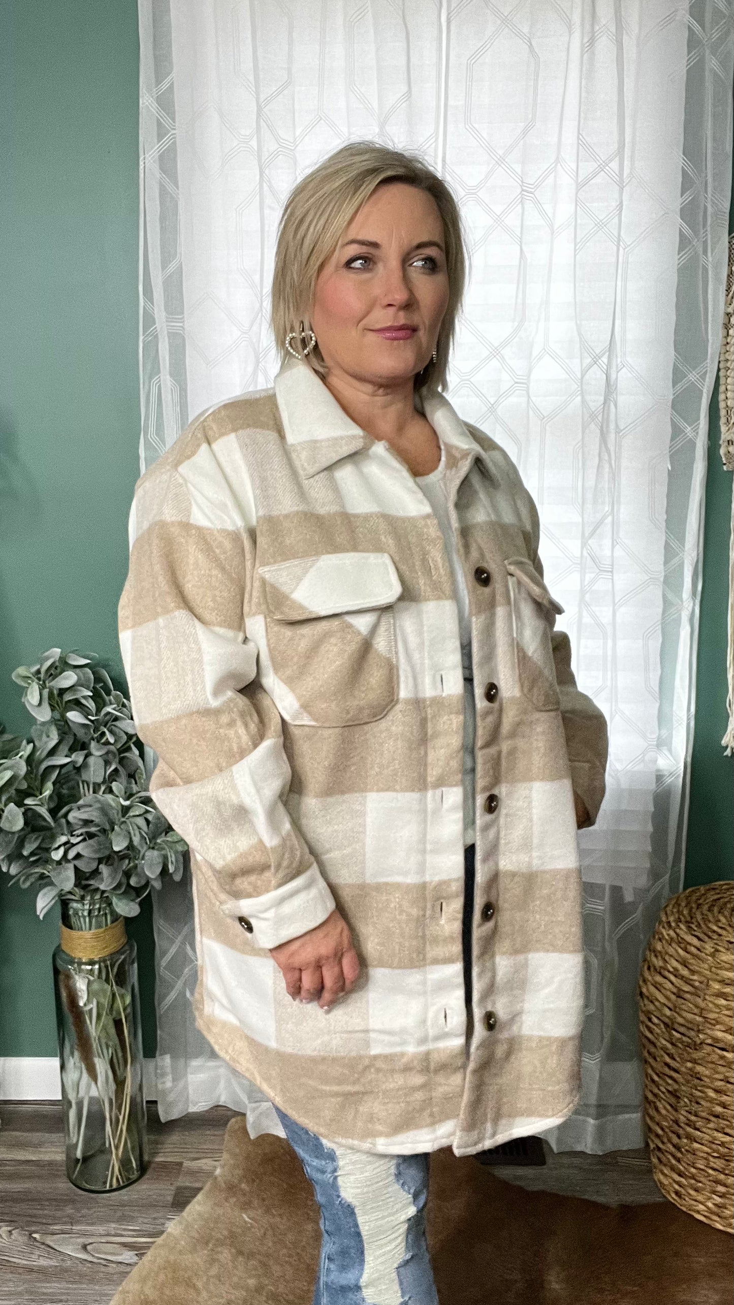 Khaki and Cream Long Shacket