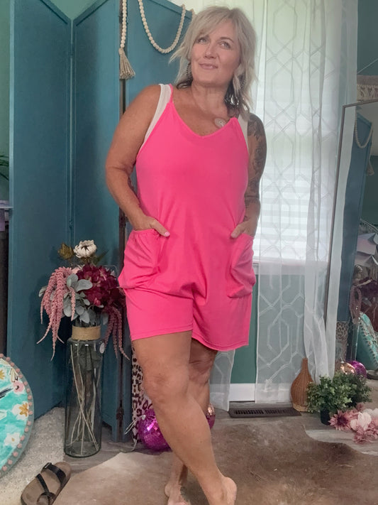 Bright Side Babe Fuchsia Romper with Pockets