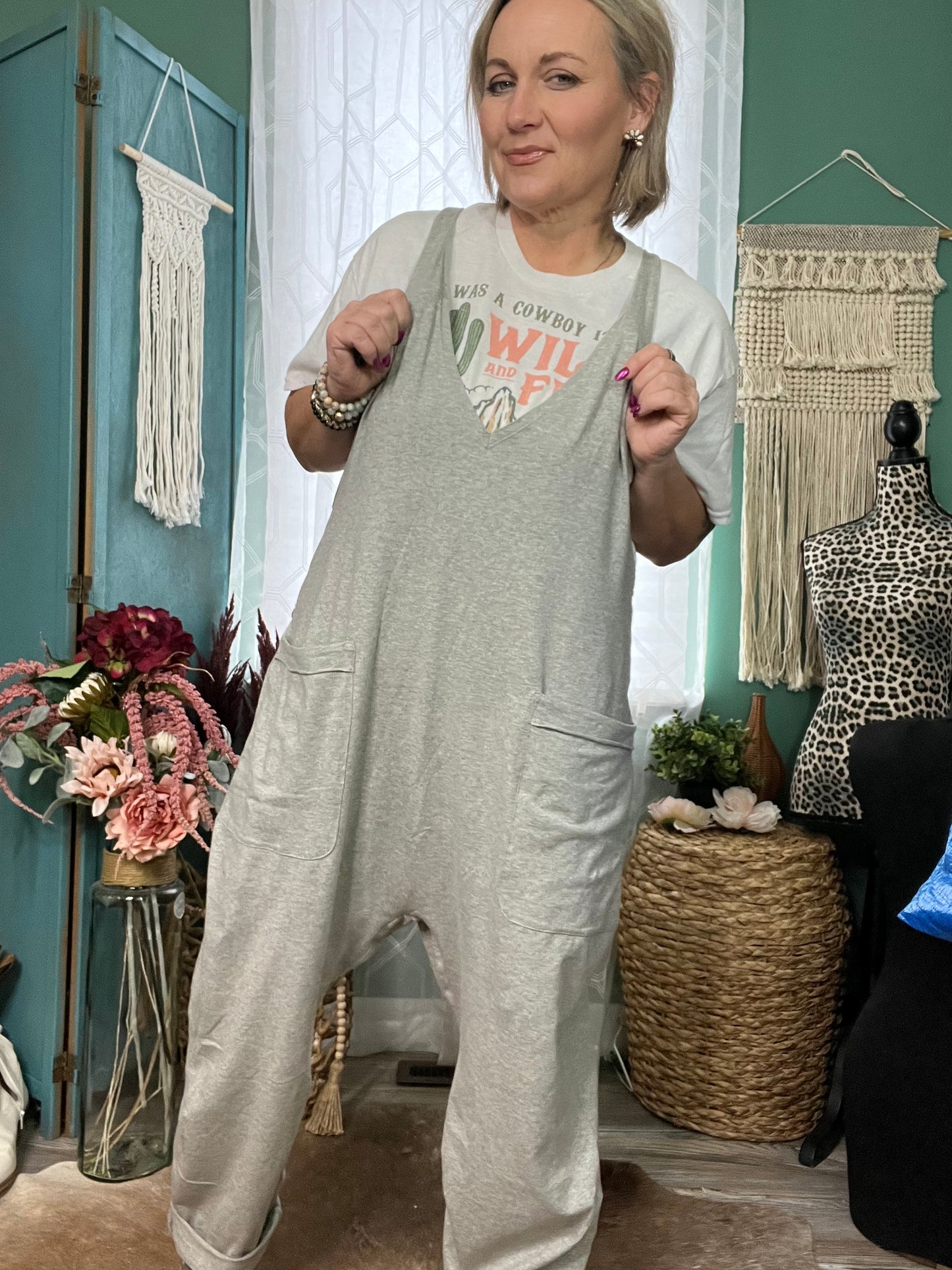 Gray Loose Knit Baggy Jumpsuit