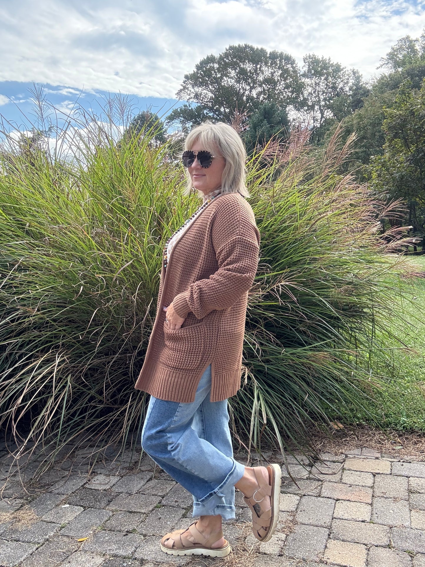 Waffle Soft – Deep Camel Low Gauge Open Cardigan