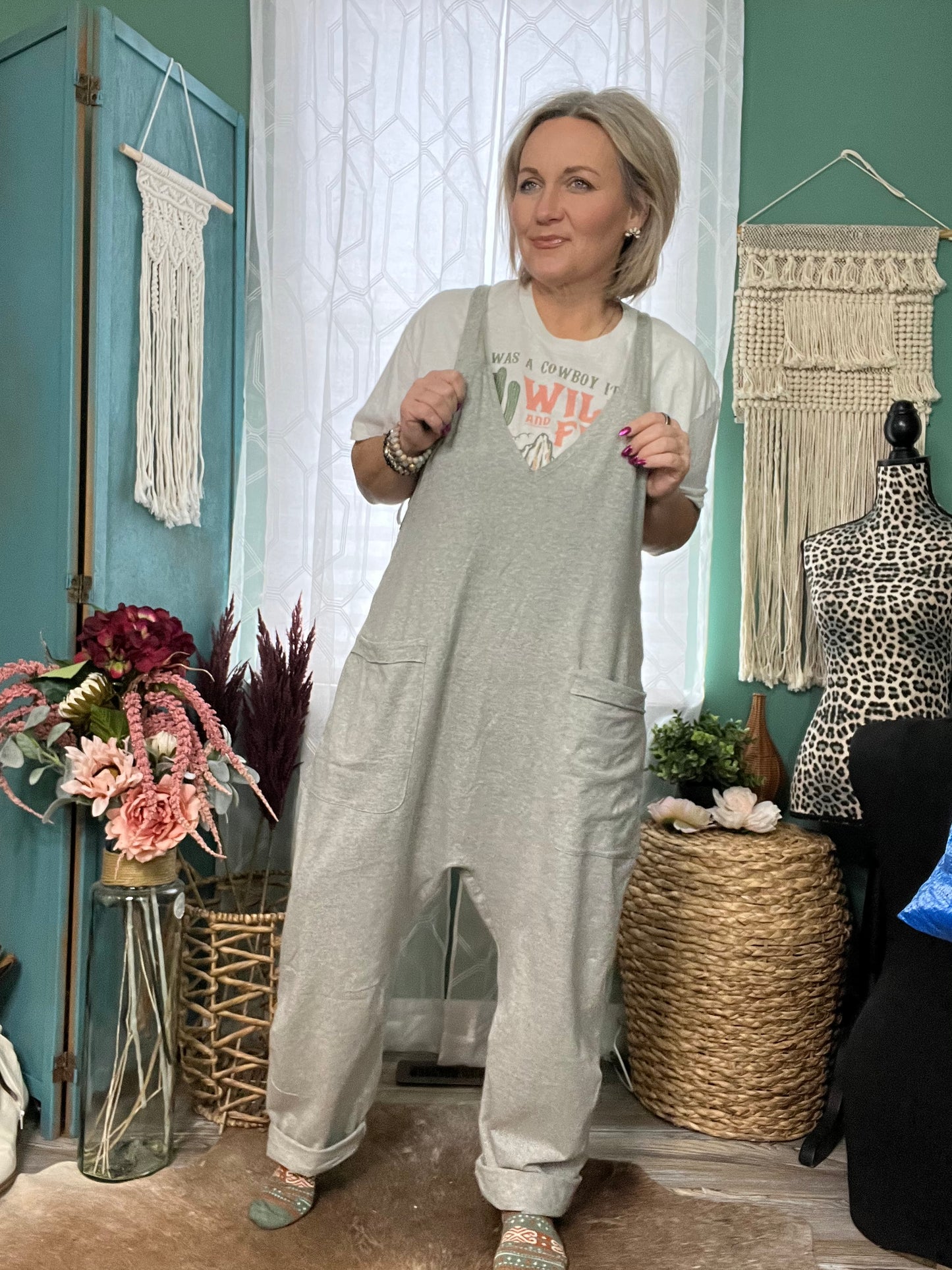 Gray Loose Knit Baggy Jumpsuit