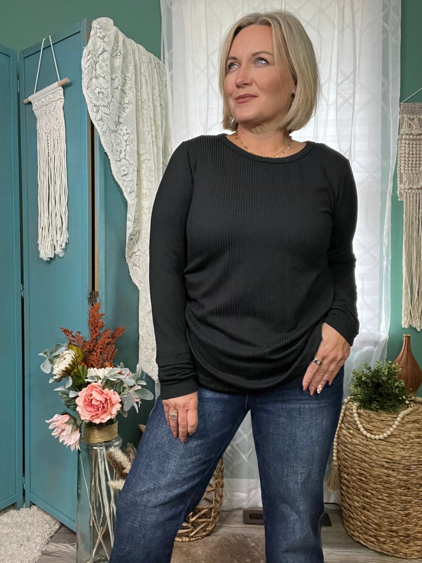 Black Urban ribbed Long Sleeve Top