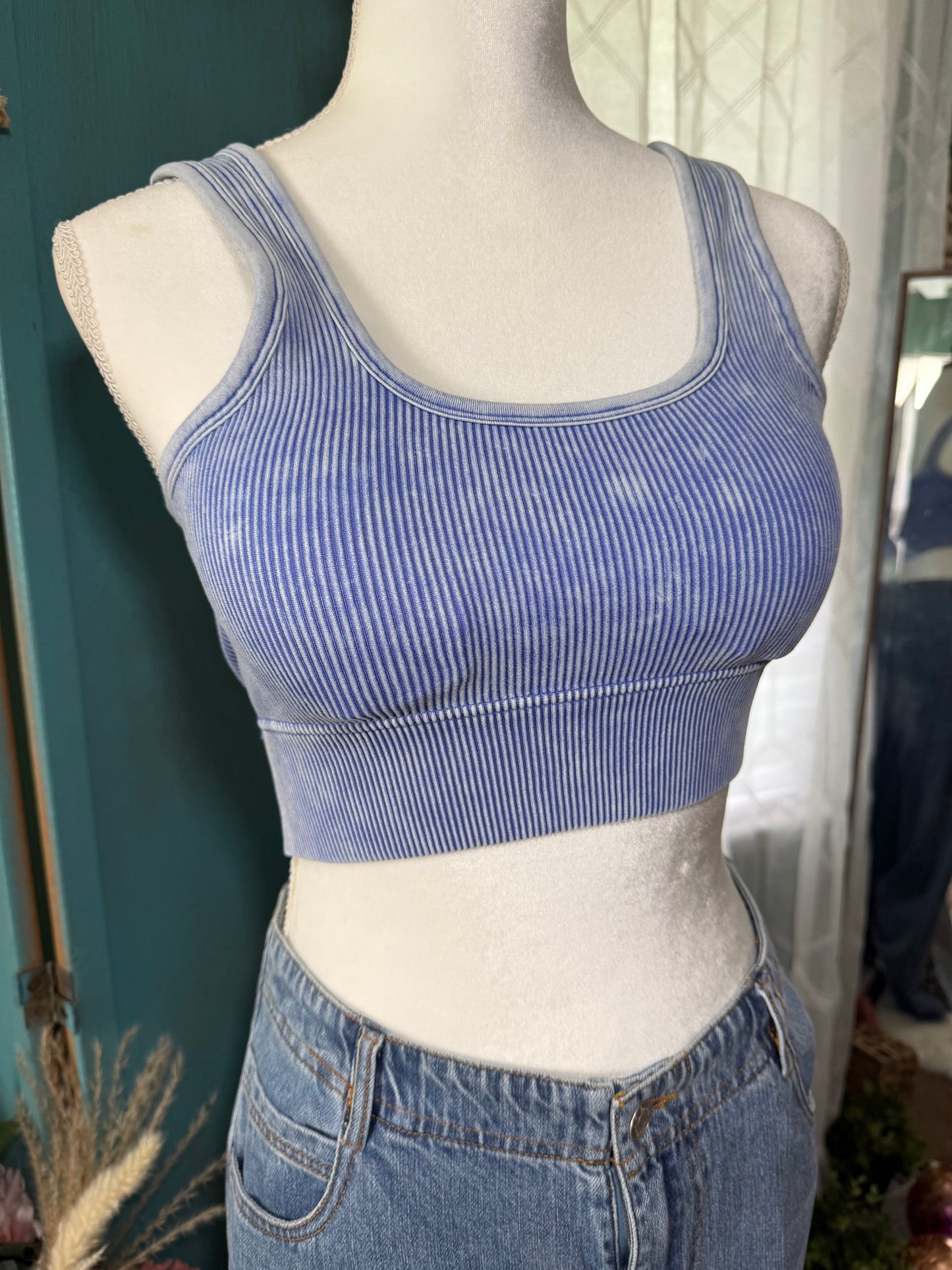 Essential Ribbed Brami – Light Indigo Washed Seamless with Bra Pads