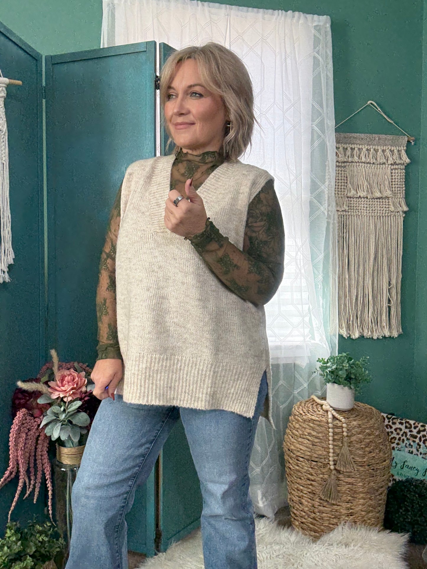 Saddle & Sage Sweater Vest – Heathered Cream | Grandpa Chic Layering Piece