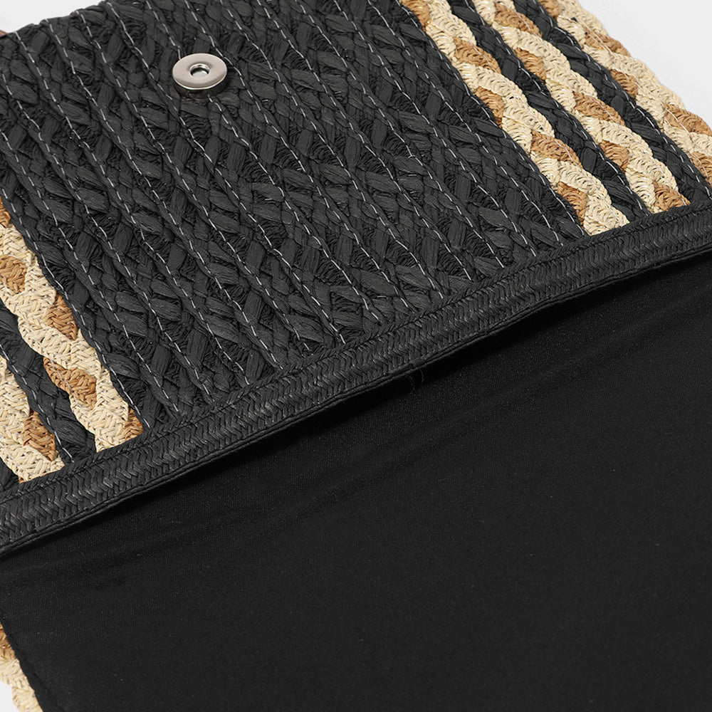 Color Me Chic Black Straw Crossbody Clutch