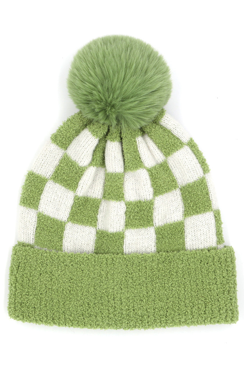 Apple Green Check knit hat