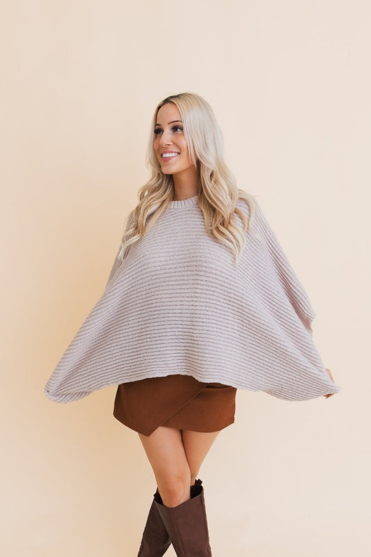 Cozy Minimalist Poncho – Ecru | Western Boho Layering Piece