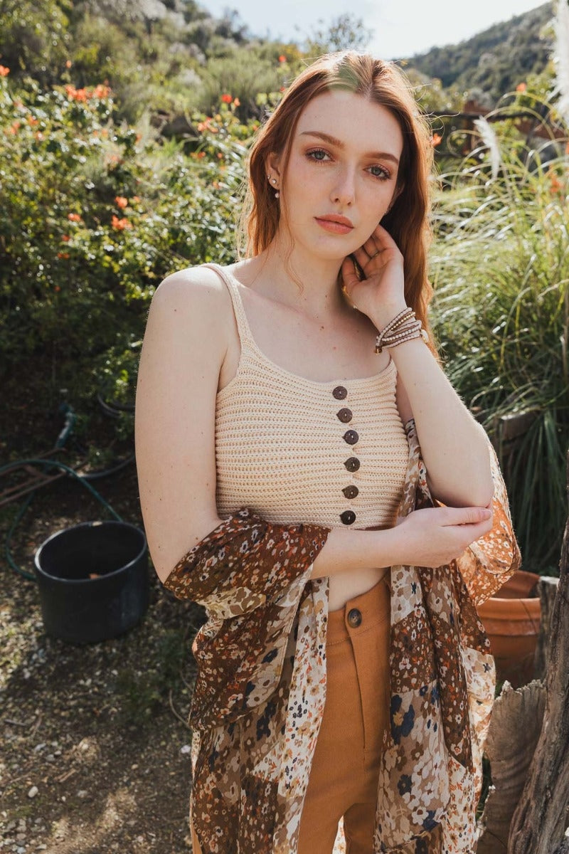 Oat Button Front knit brami top