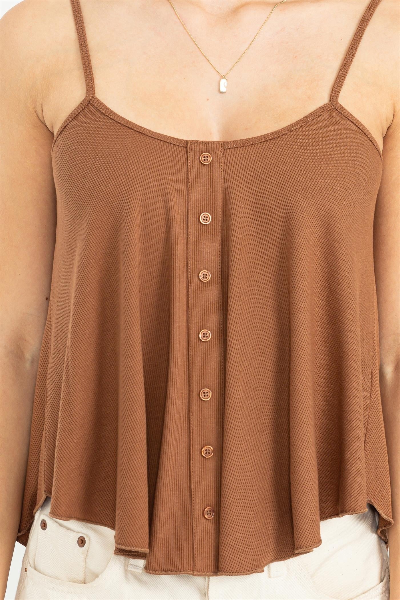 Brown button front flowy cami