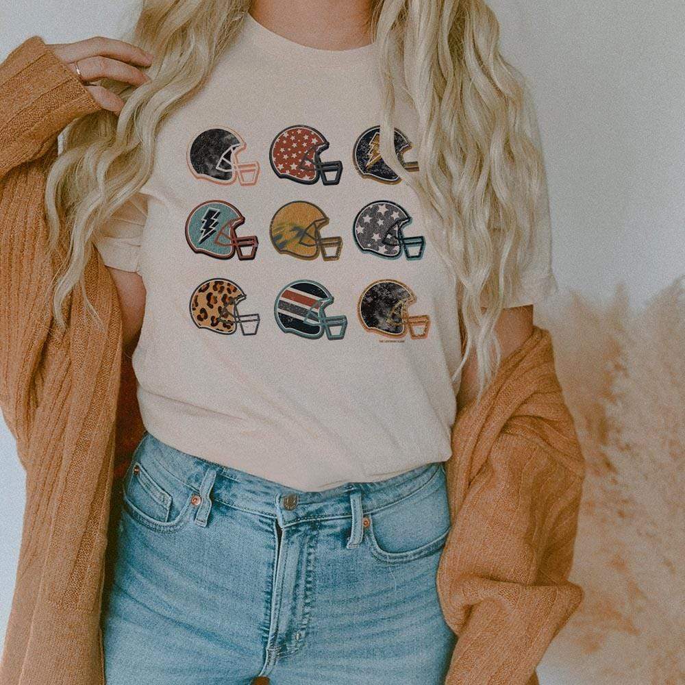 Sideline Style Cream Game Day Tee – Patterned Helmet Graphics