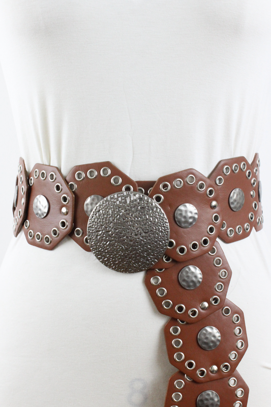 Geometric Western Disc Belt – Camel | Modern Boho Flare