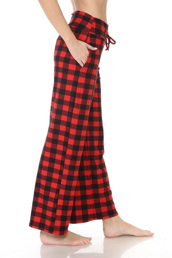 Winter mornings black red check casual pants