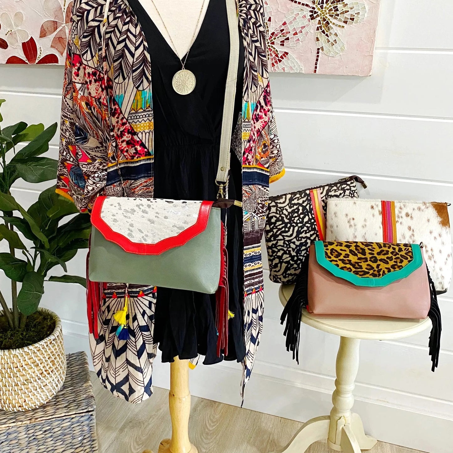 The Jules leather and hair on hide bag with fringe