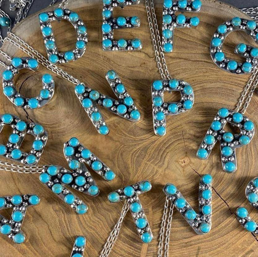 Initial Me Sterling and Turquoise letter necklace