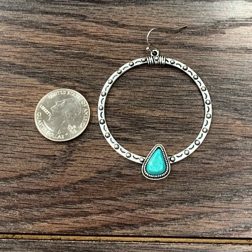 Silver stamped and turquoise stone earrings