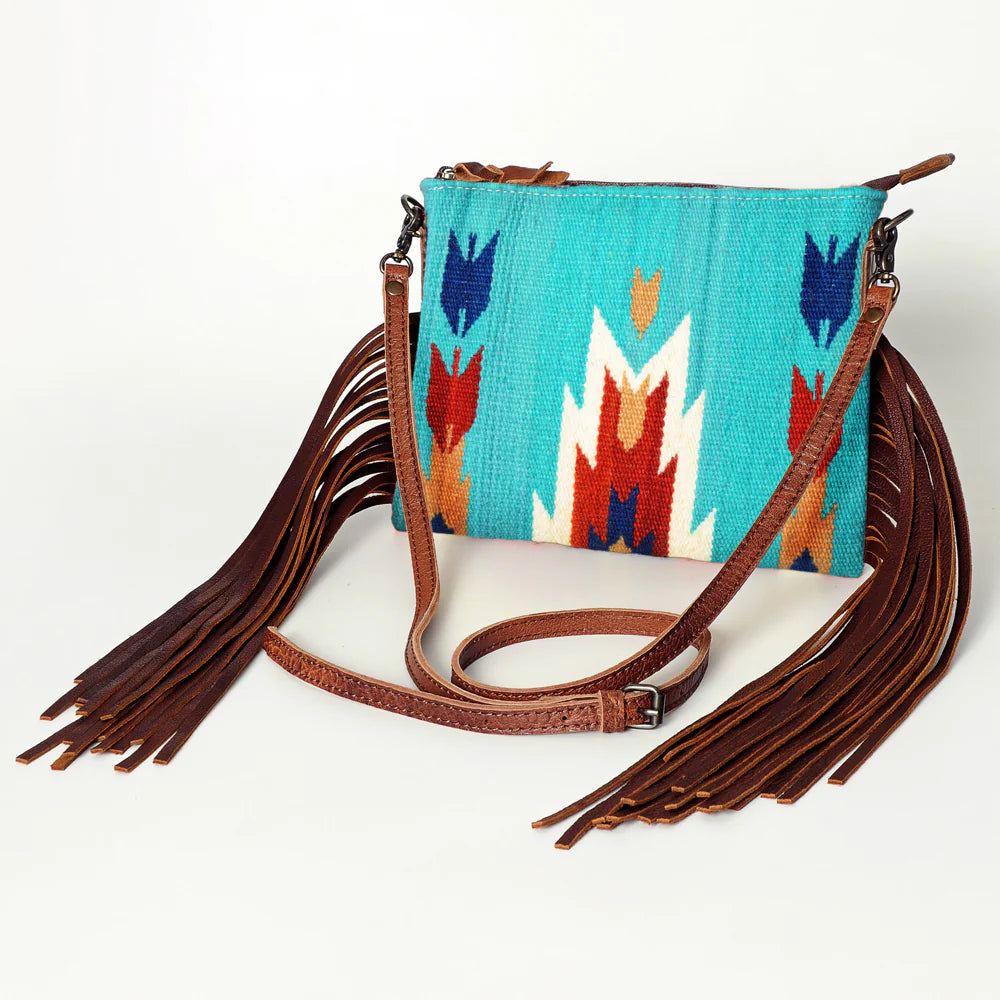 Turquoise Woven saddle blanket with fringe