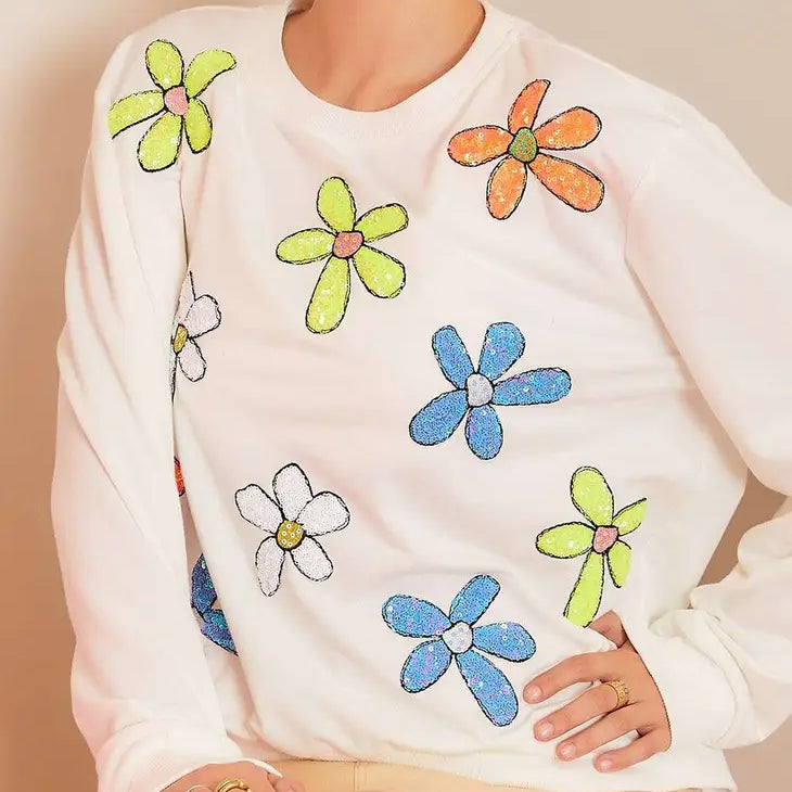 Sparkle daisy sequin crew neck