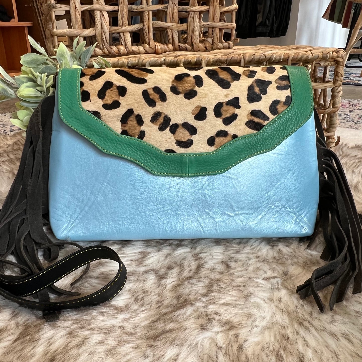 The Jules leather and hair on hide bag with fringe
