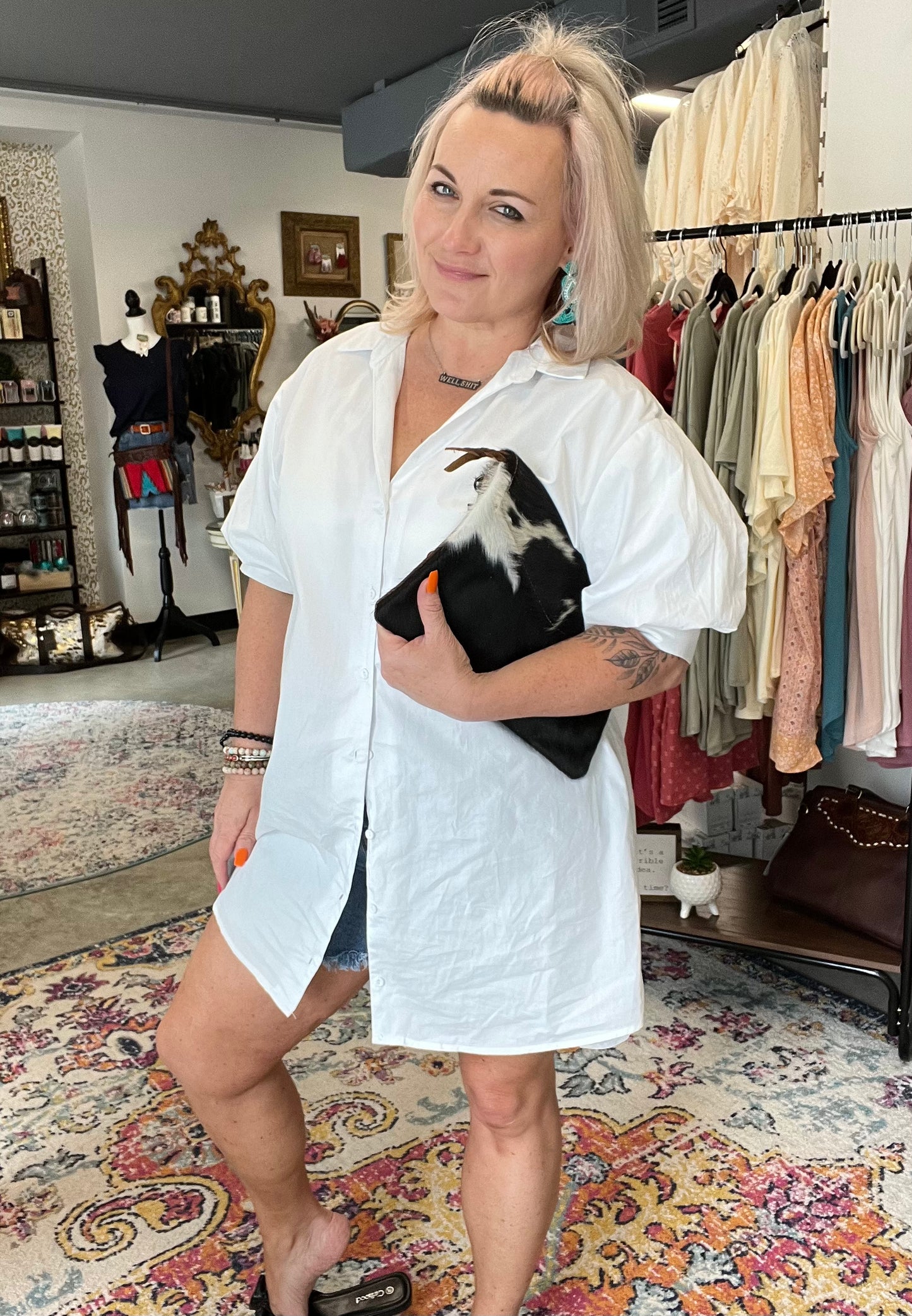 White Bubble Sleeve Shirt Dress *FINAL SALE*