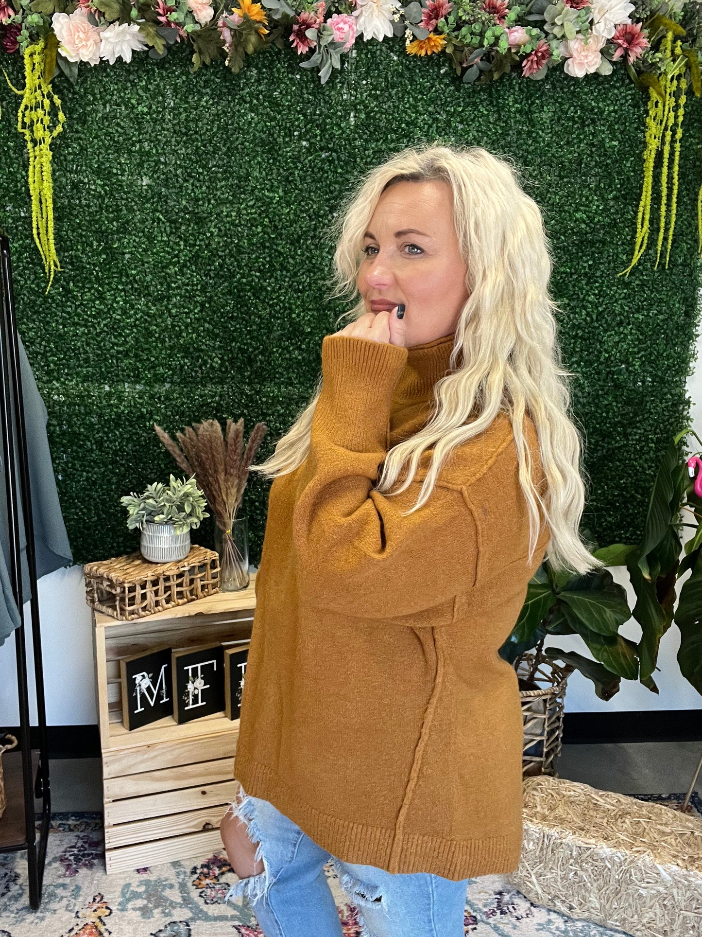 Cinnamon mock neck sweater
