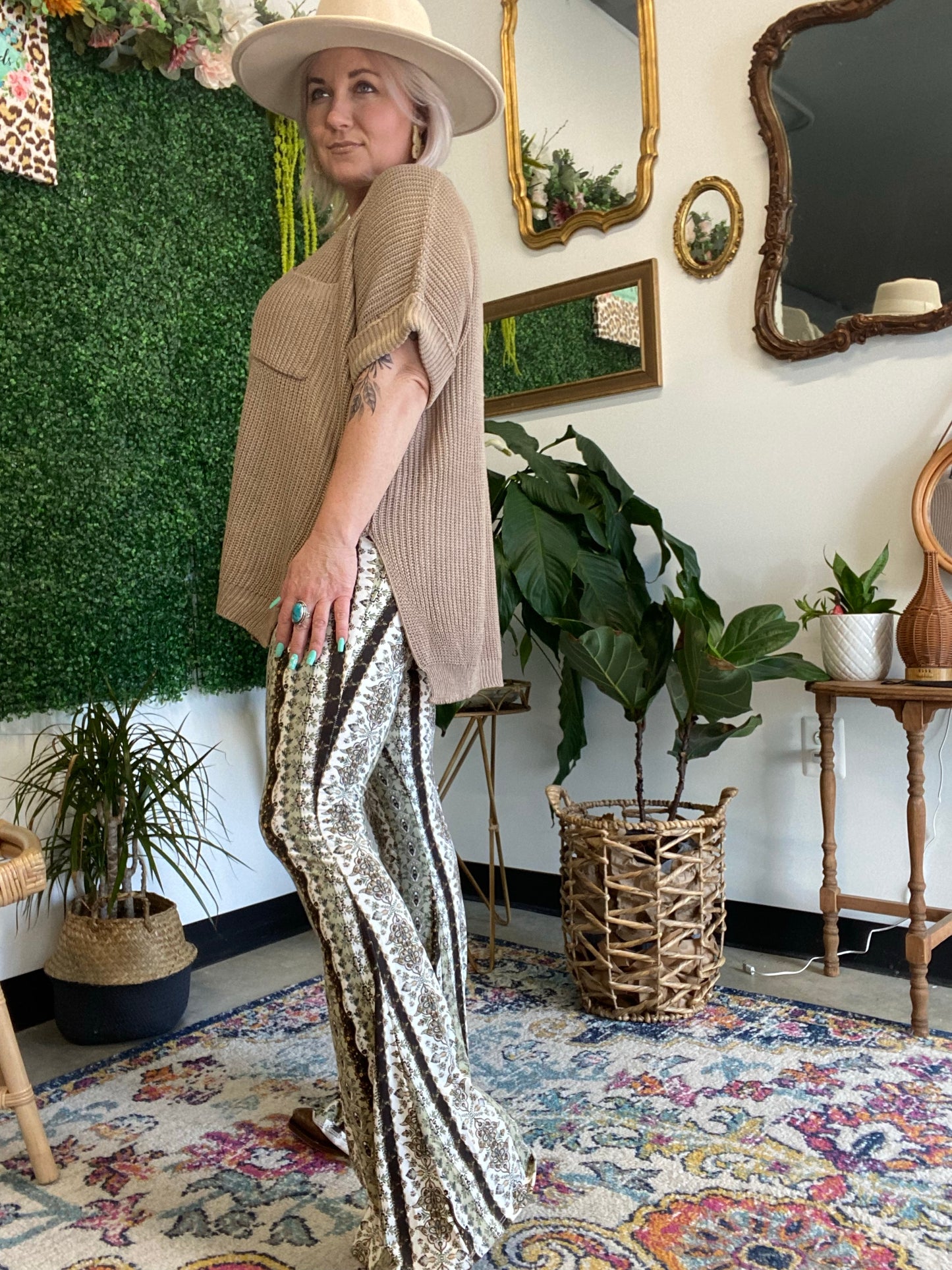 Sage trails printed flares