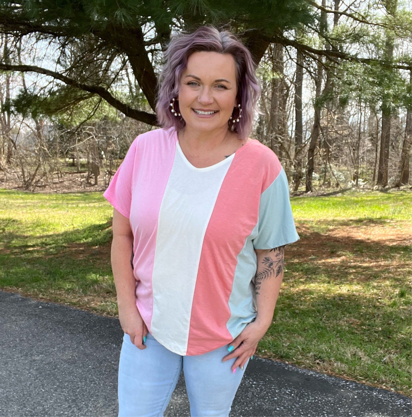 Spring Color blocked stripe casual top
