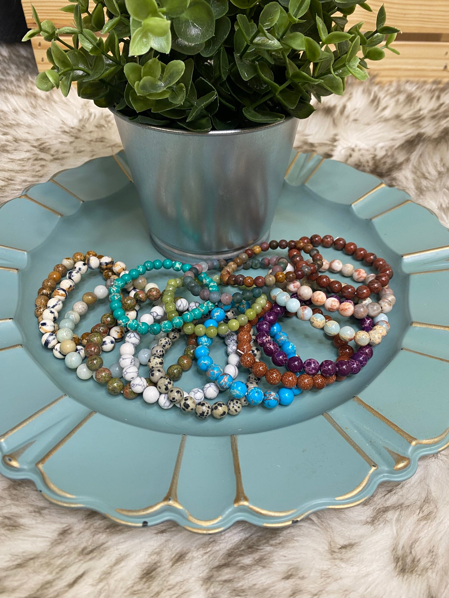 Polished stone stack bracelets