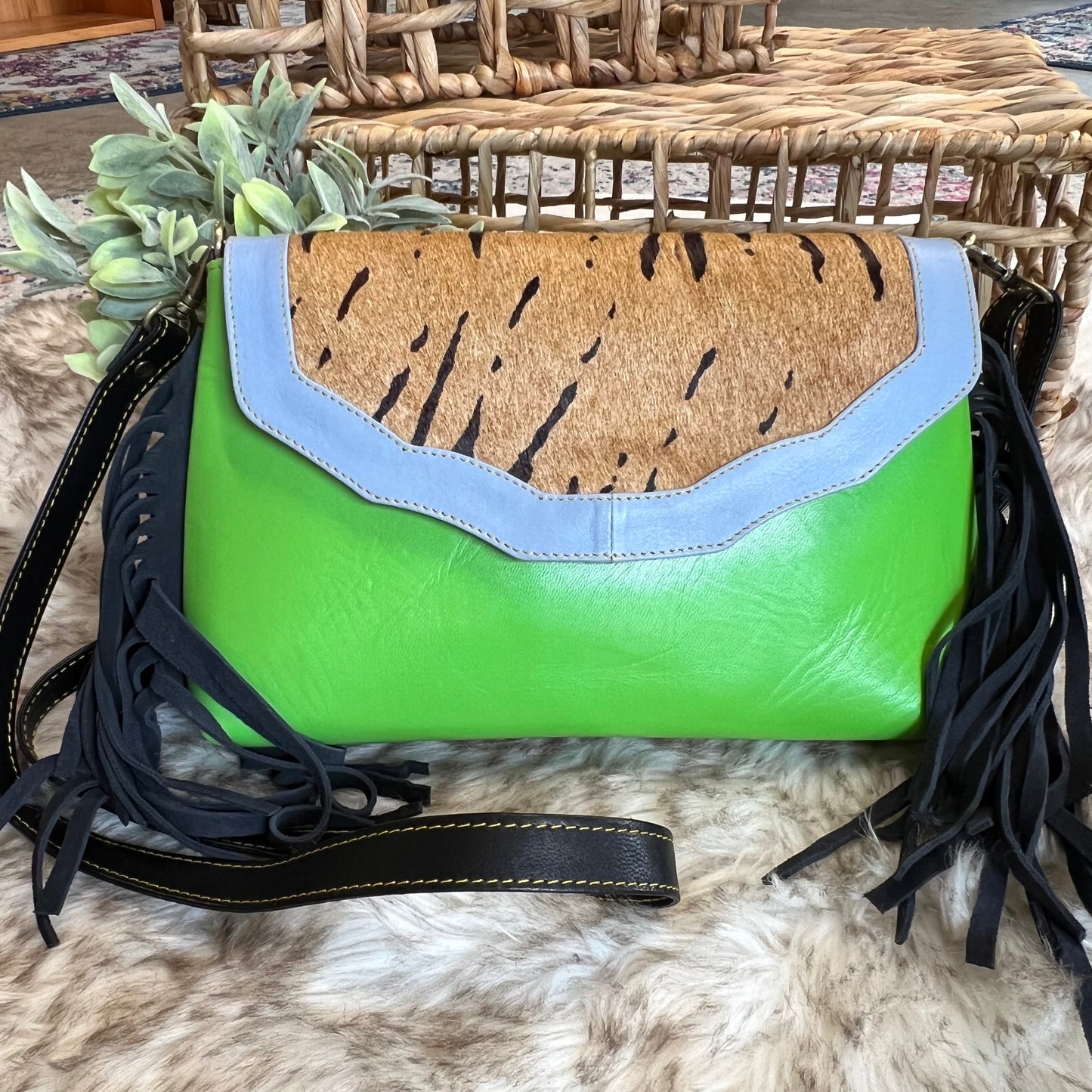 The Jules leather and hair on hide bag with fringe