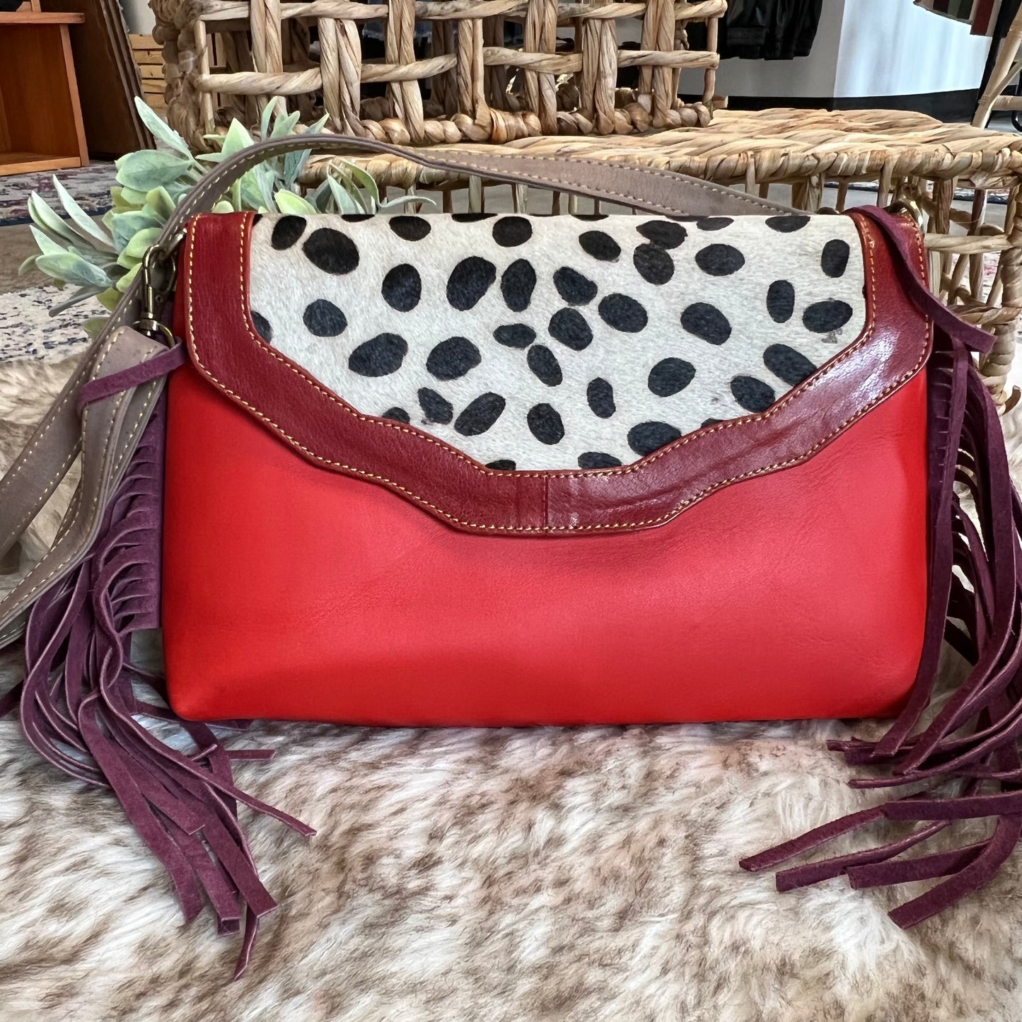 The Jules leather and hair on hide bag with fringe