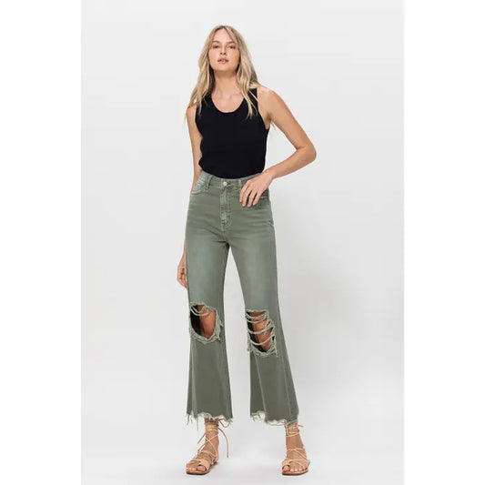 Olive Green Cropped flare Vervet by Flying Monkey