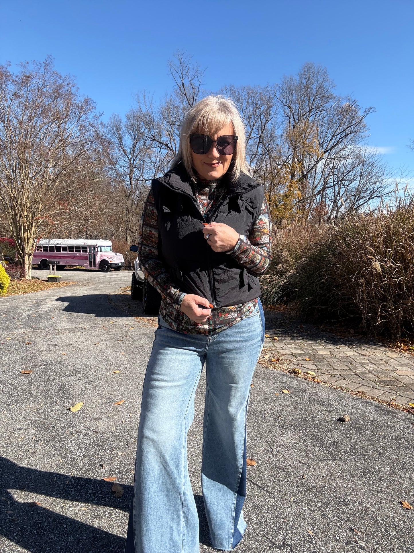 Black Puffer Vest with Stylish Coquette Bow Detail