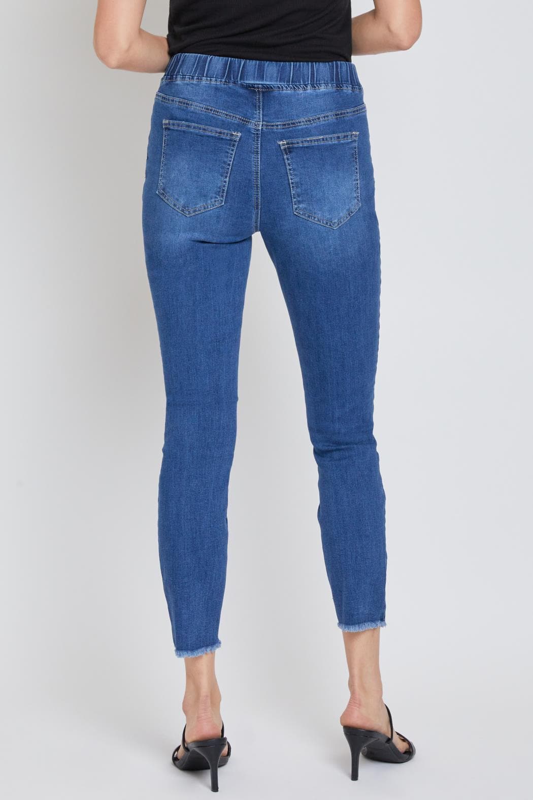 Skinny Distressed Denim jogger style waistband Medium wash