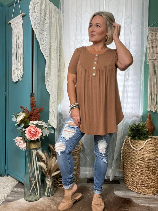 Almond Short Sleeve yoke top *FINAL SALE
