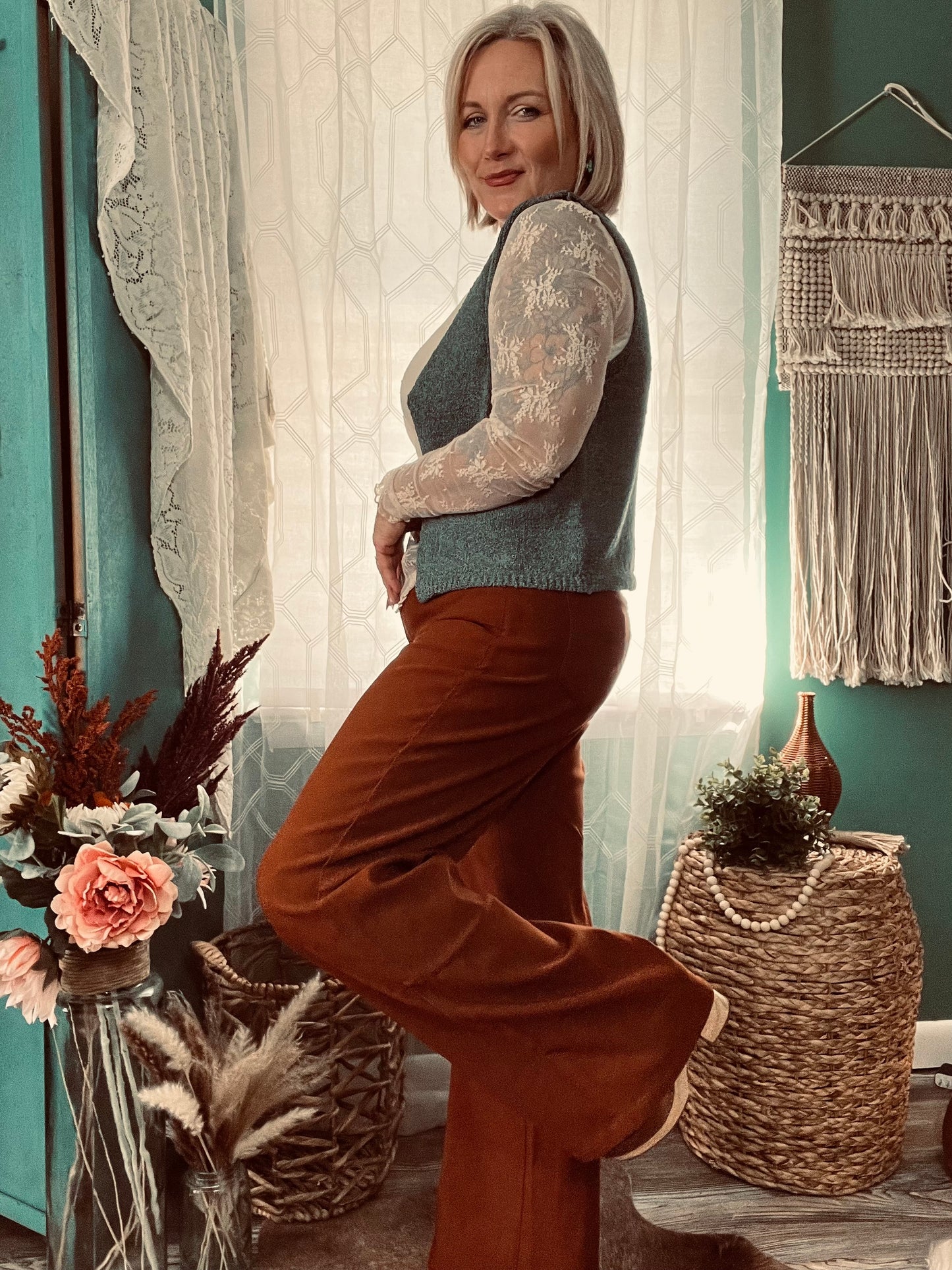 Copper Wide Leg high rise hyper stretch pants