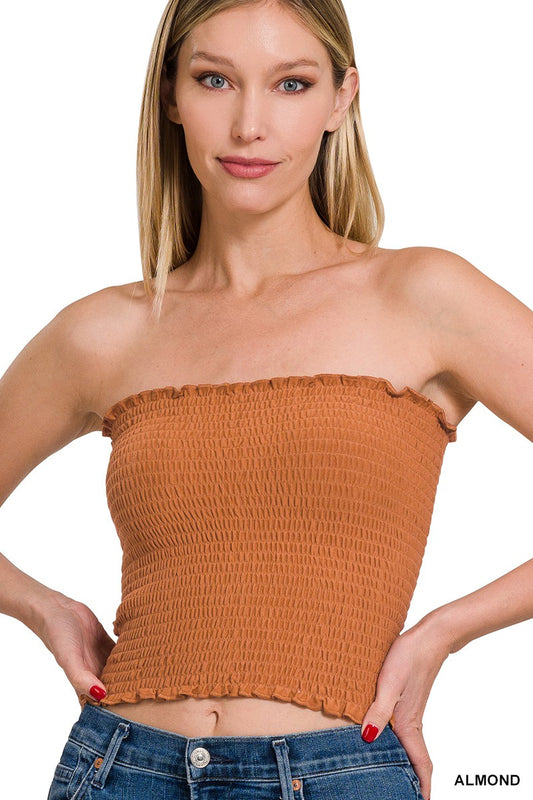 Almond Smocked Strapless top