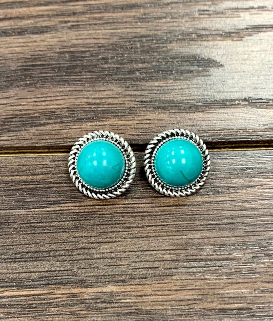 Turquoise Round Gemstone Stud Earrings 12mm