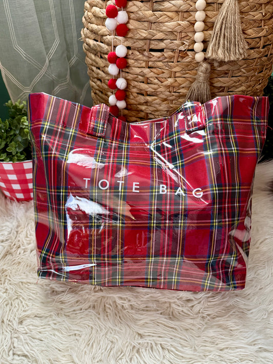 🎄 Holiday Plaid PVC Coated Tote Bag – Limited Edition Under $25!