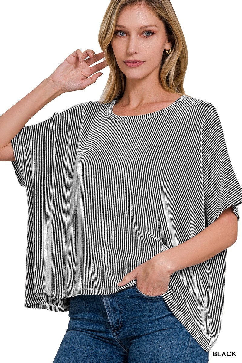 Casual Chic Ribbed boxy top Black Stripe