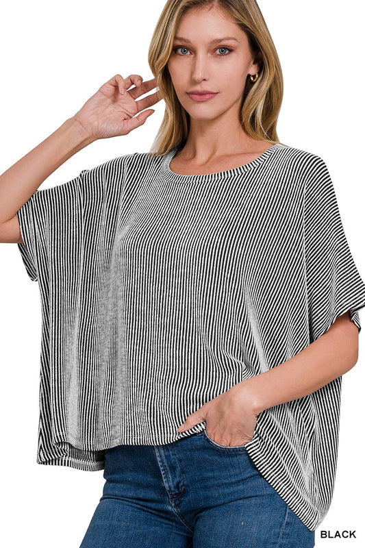 Casual Chic Ribbed boxy top Black Stripe