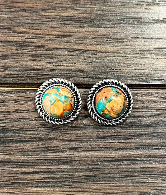 Round Gemstone Stud Earrings 12mm