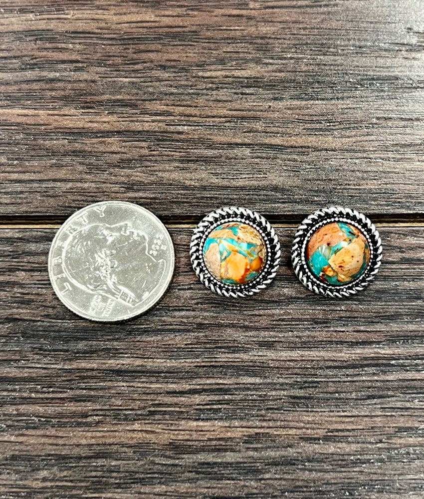 Round Gemstone Stud Earrings 12mm