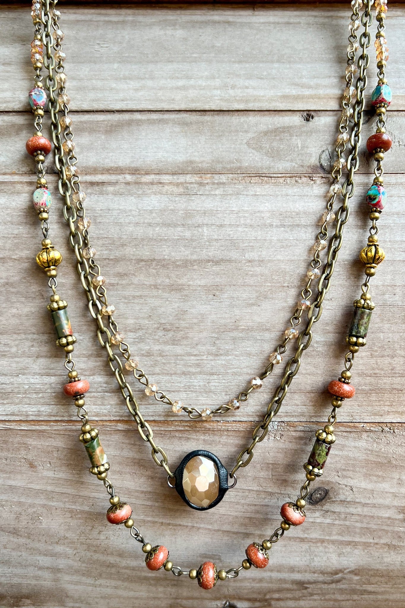Justina Layered Mixed stone and metal necklace