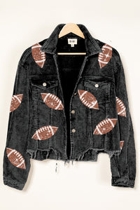 Gameday Football Sequin mineral wash distressed shacket