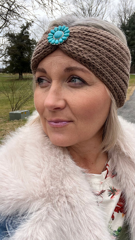 Turquoise Embellished Monica knit ear warmer