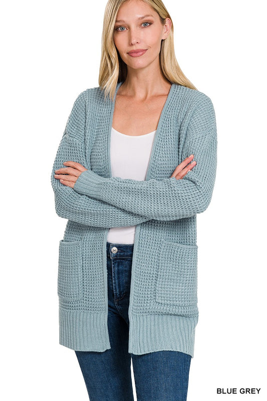 Waffle Soft – Blue Grey Low Gauge Open Cardigan