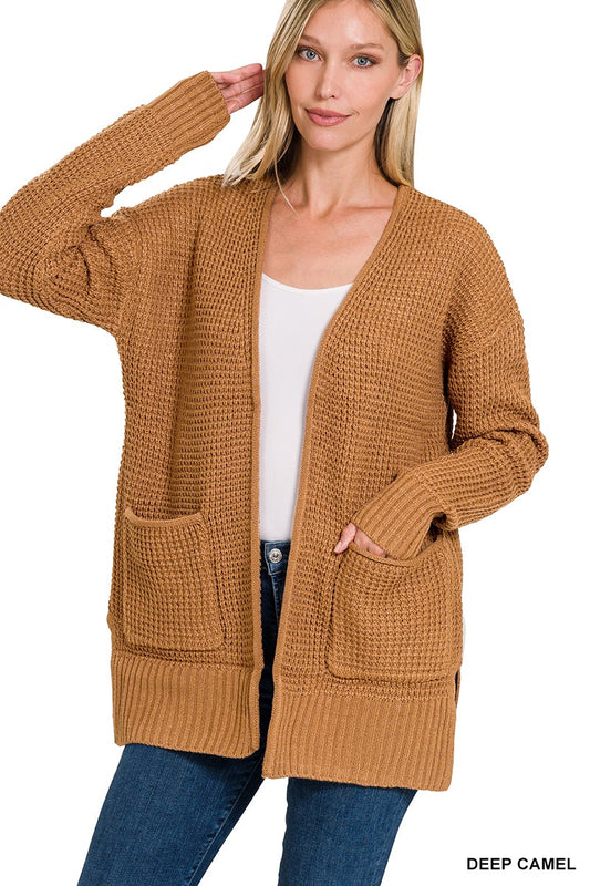 Waffle Soft – Deep Camel Low Gauge Open Cardigan