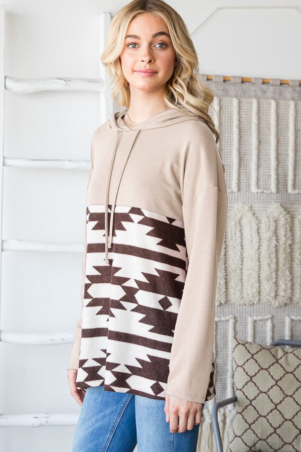 Tan Aztec print hoodie