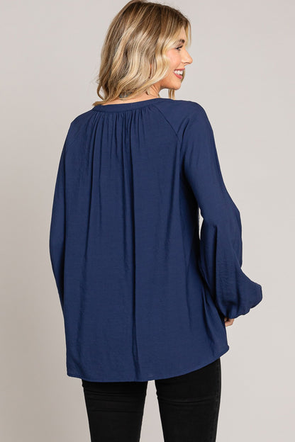 Navy Long Sleeve Boho Top