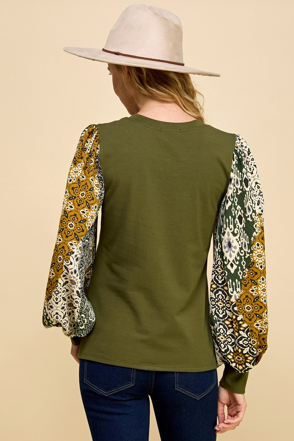Olive Abstract sleeve top
